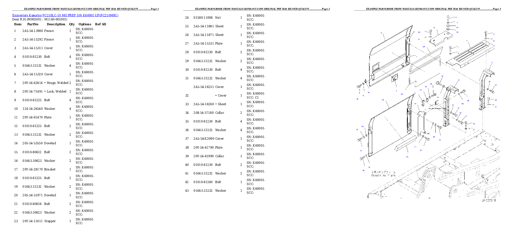 Protected: PC210LC-10 MG PREP S/N K60001-UP Partsbook