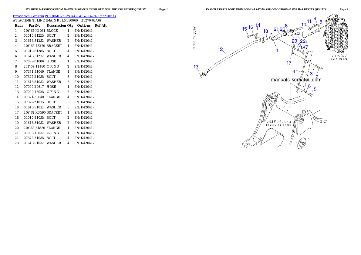 Protected: PC210MH-7 S/N K42041 & K42870 Partsbook