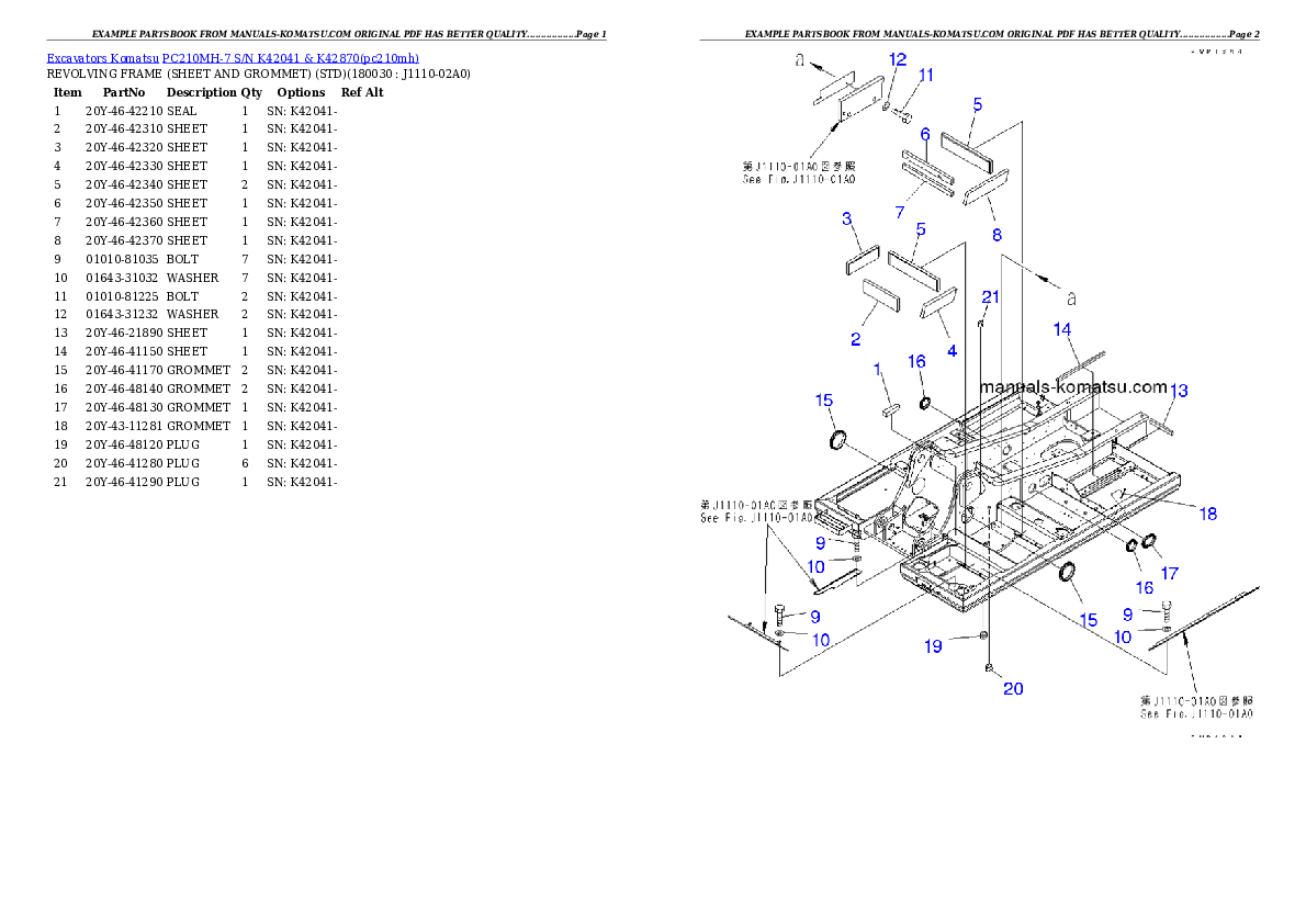 Protected: PC210MH-7 S/N K42041 & K42870 Partsbook
