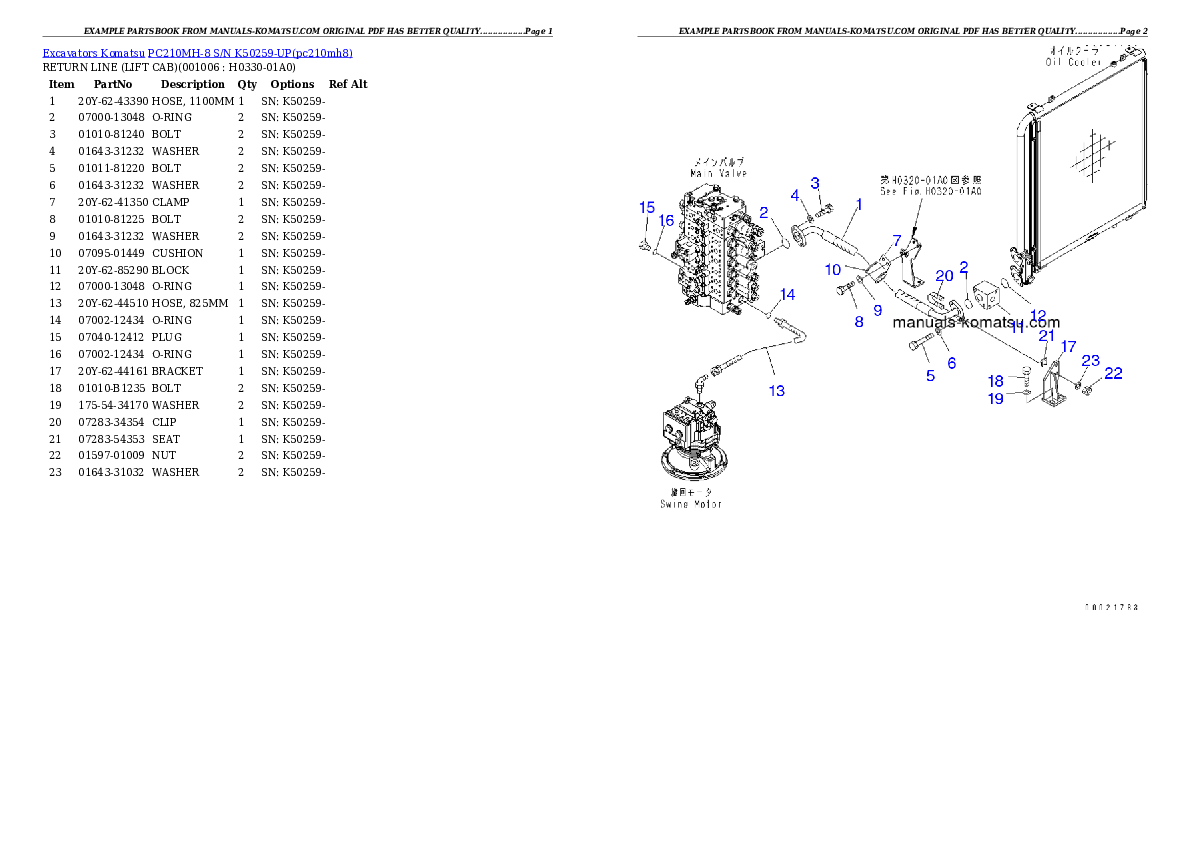 Protected: PC210MH-8 S/N K50259-UP Partsbook