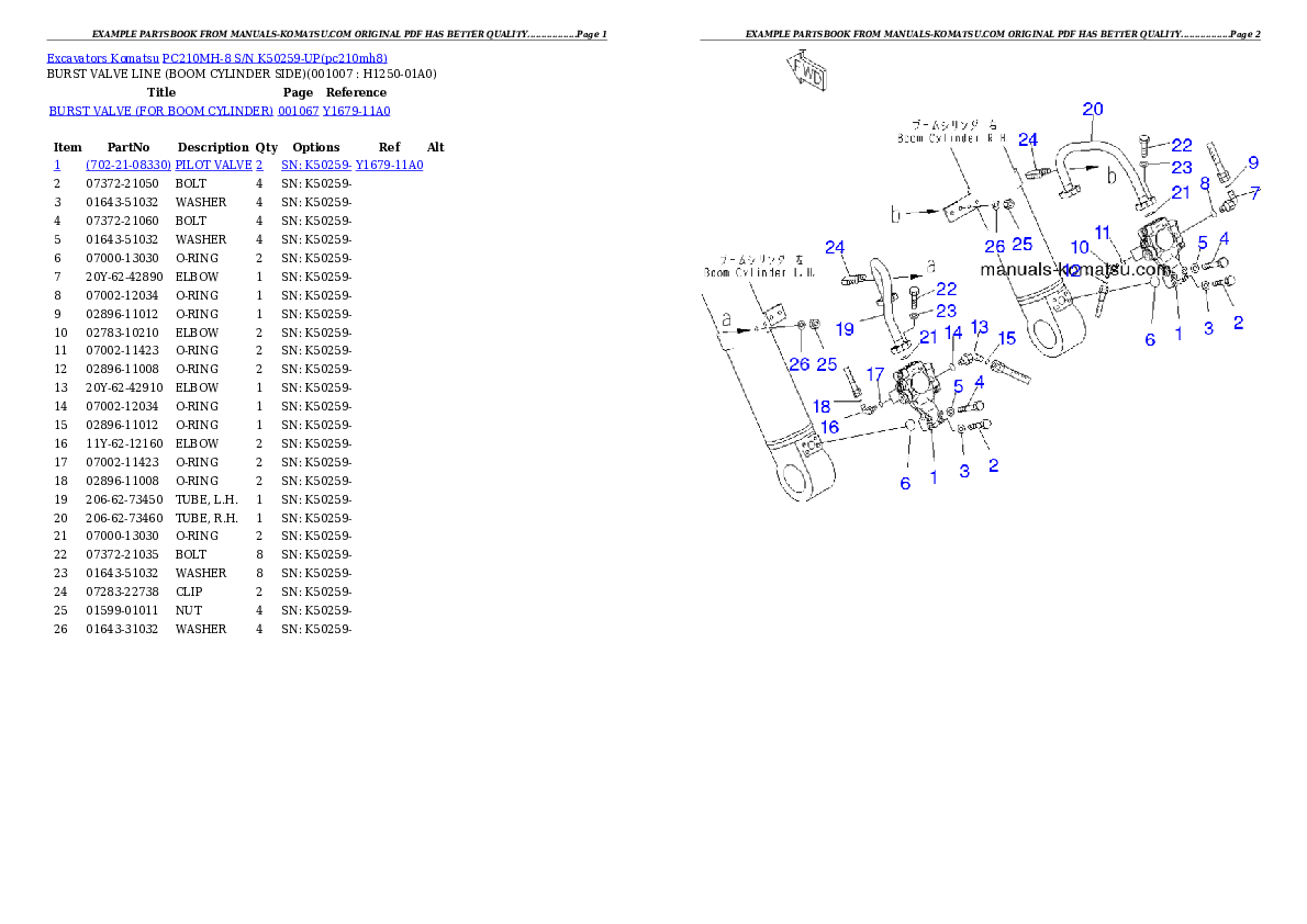 Protected: PC210MH-8 S/N K50259-UP Partsbook