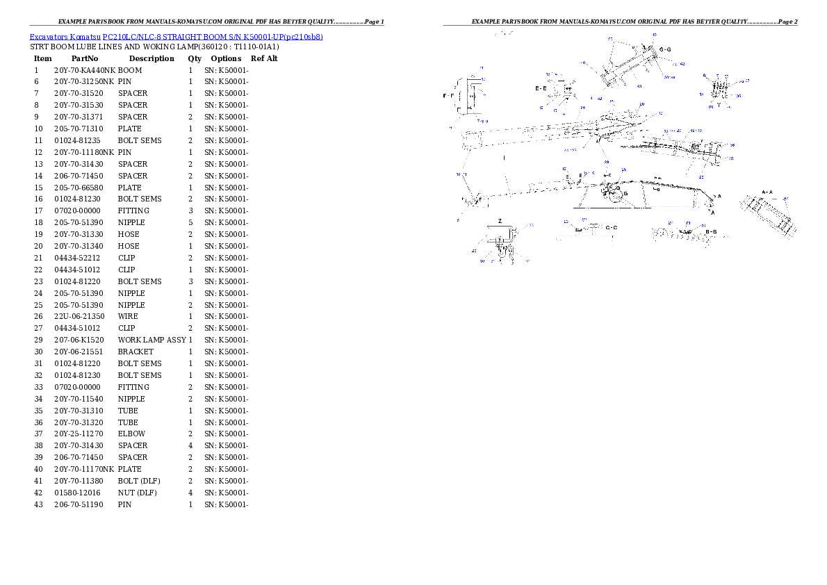 Protected: PC210LC/NLC-8 STRAIGHT BOOM S/N K50001-UP Partsbook