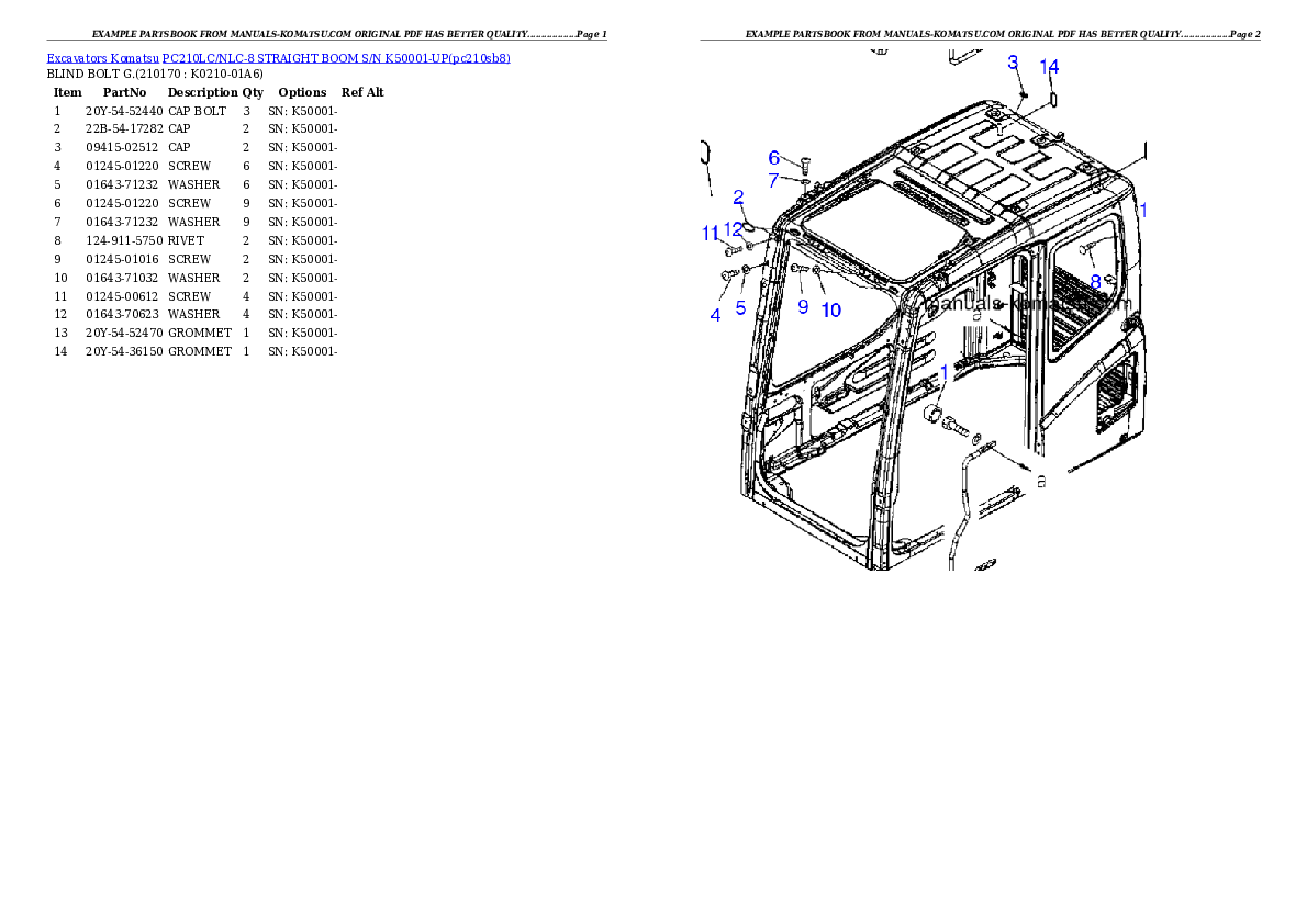 Protected: PC210LC/NLC-8 STRAIGHT BOOM S/N K50001-UP Partsbook