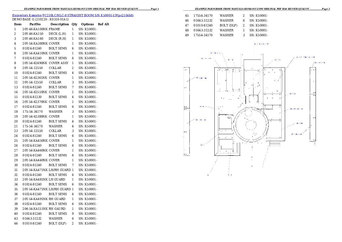 Protected: PC210LC/NLC-8 STRAIGHT BOOM S/N K50001-UP Partsbook