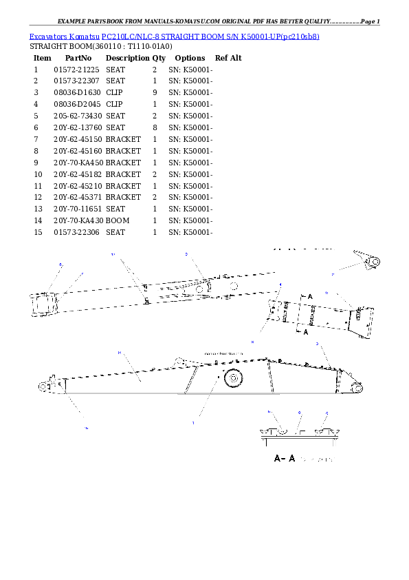 Protected: PC210LC/NLC-8 STRAIGHT BOOM S/N K50001-UP Partsbook