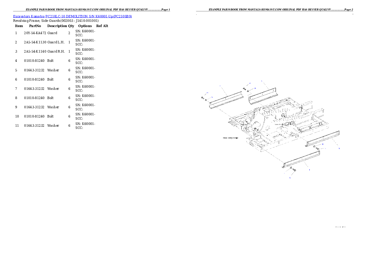 Protected: PC210LC-10 DEMOLITION S/N K60001-Up Partsbook