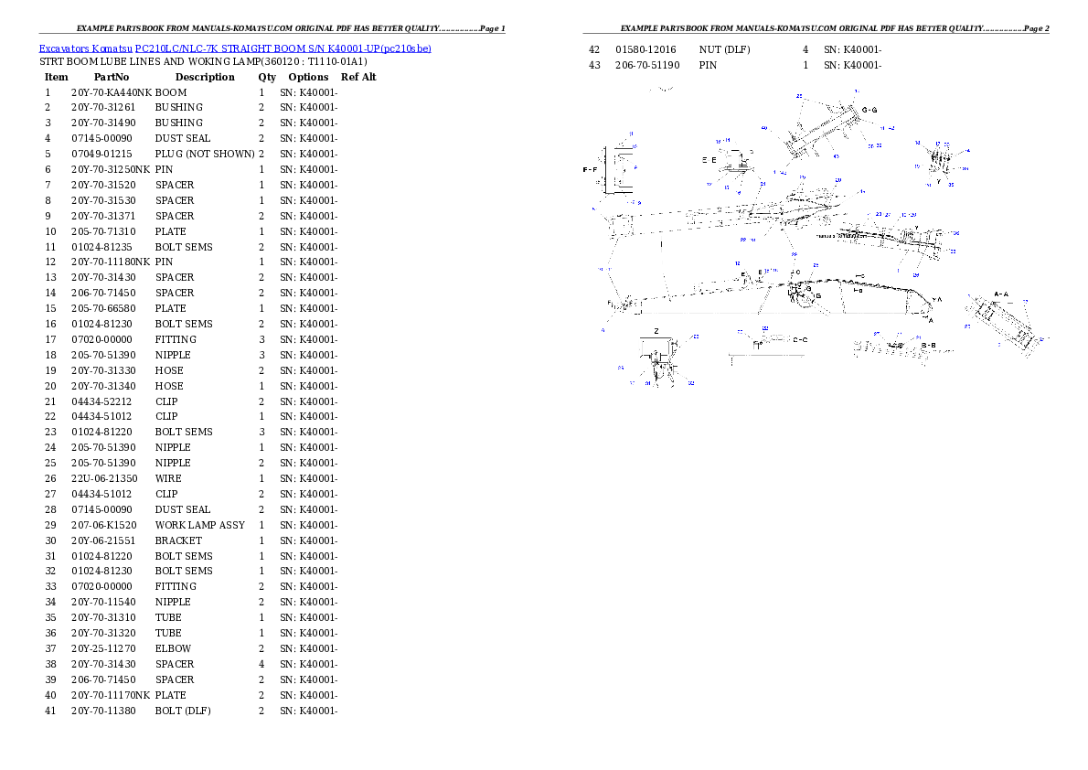 Protected: PC210LC/NLC-7K STRAIGHT BOOM S/N K40001-UP Partsbook