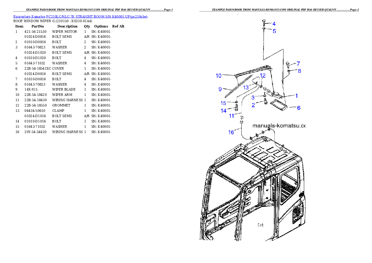 Protected: PC210LC/NLC-7K STRAIGHT BOOM S/N K40001-UP Partsbook
