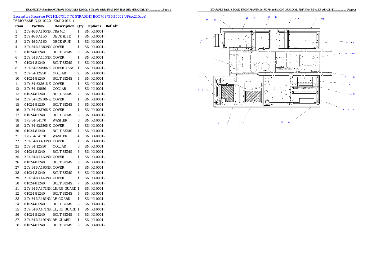 Protected: PC210LC/NLC-7K STRAIGHT BOOM S/N K40001-UP Partsbook