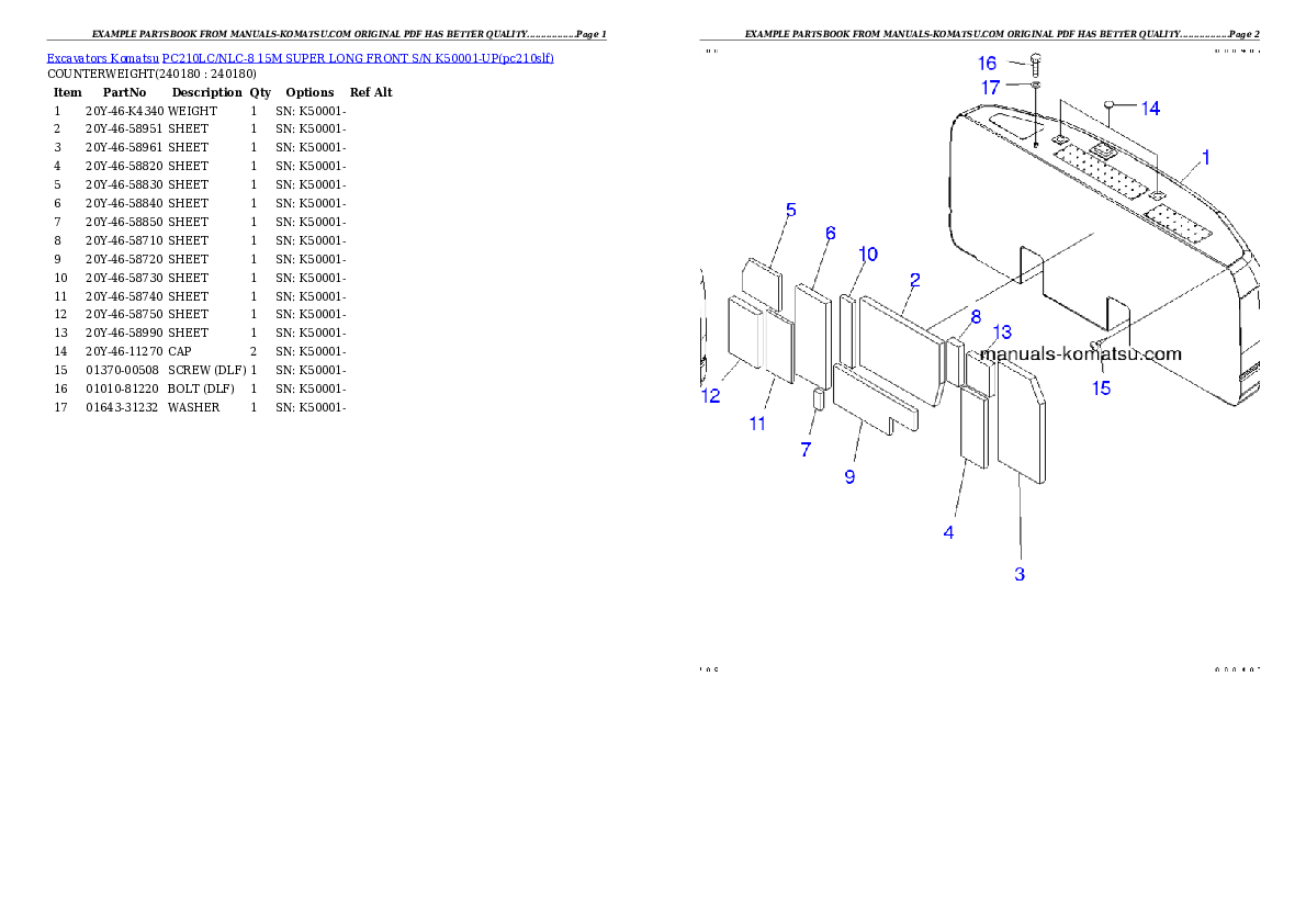 Protected: PC210LC/NLC-8 15M SUPER LONG FRONT S/N K50001-UP Partsbook