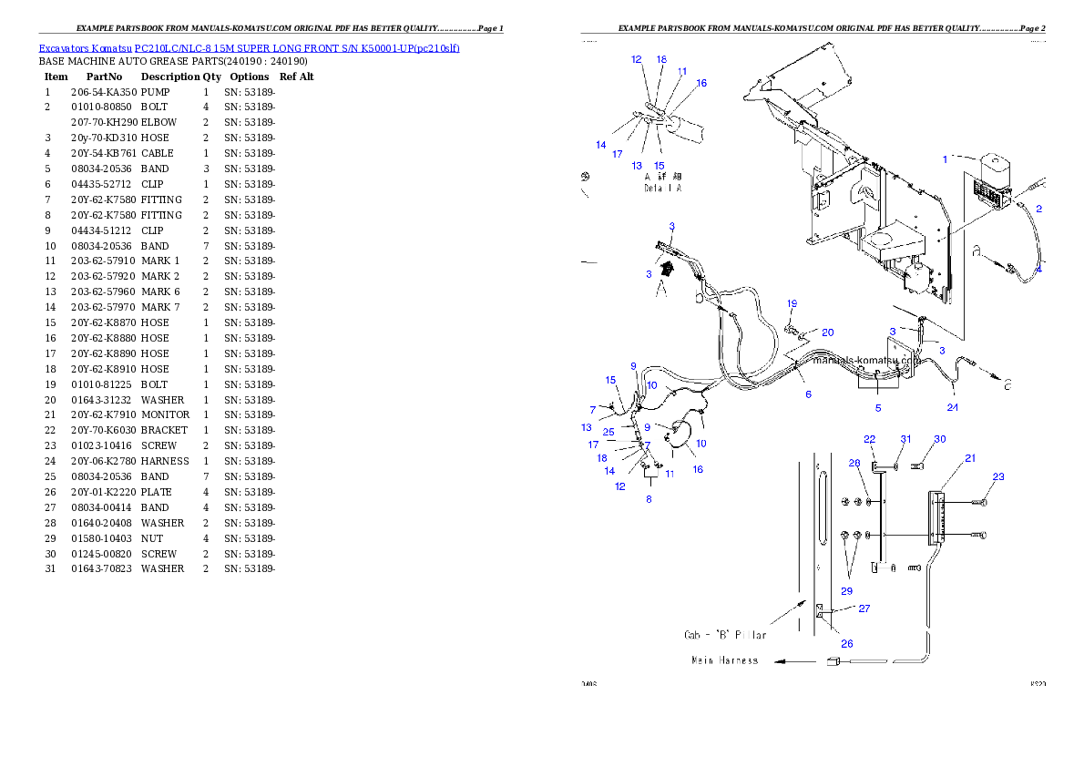 Protected: PC210LC/NLC-8 15M SUPER LONG FRONT S/N K50001-UP Partsbook