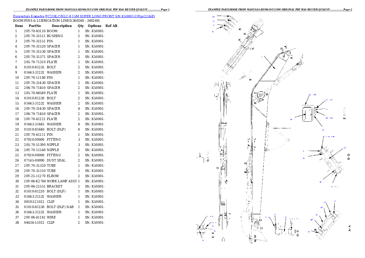 Protected: PC210LC/NLC-8 15M SUPER LONG FRONT S/N K50001-UP Partsbook