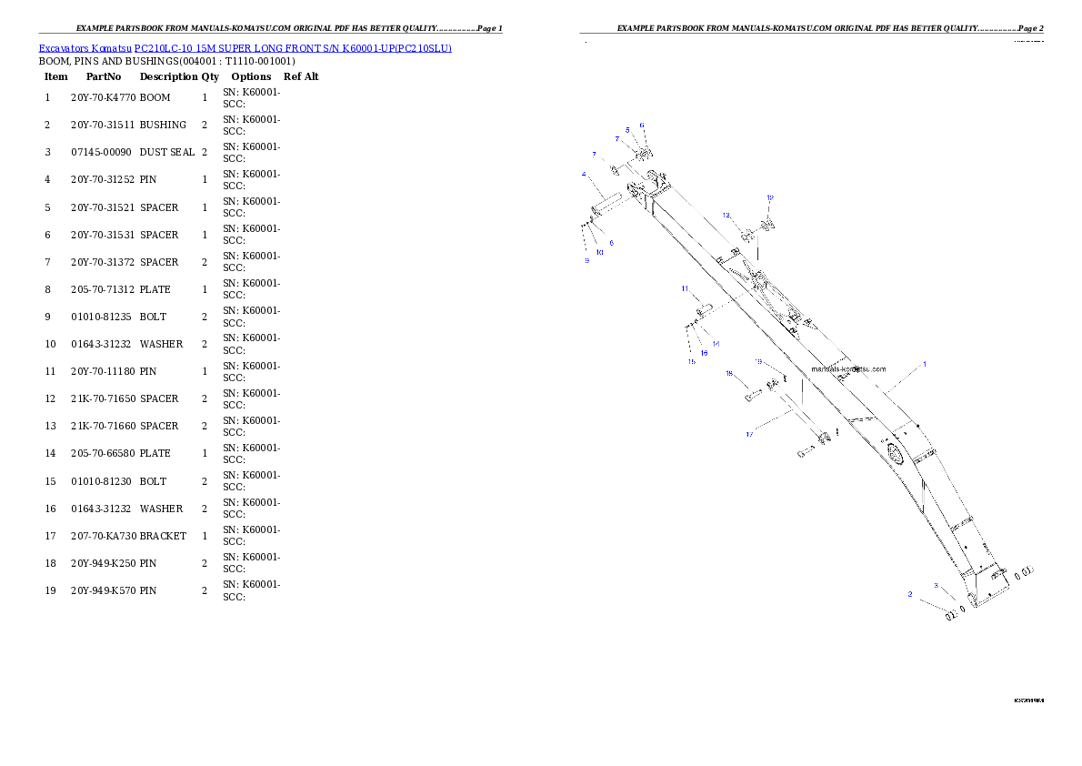 Protected: PC210LC-10 15M SUPER LONG FRONT S/N K60001-UP Partsbook