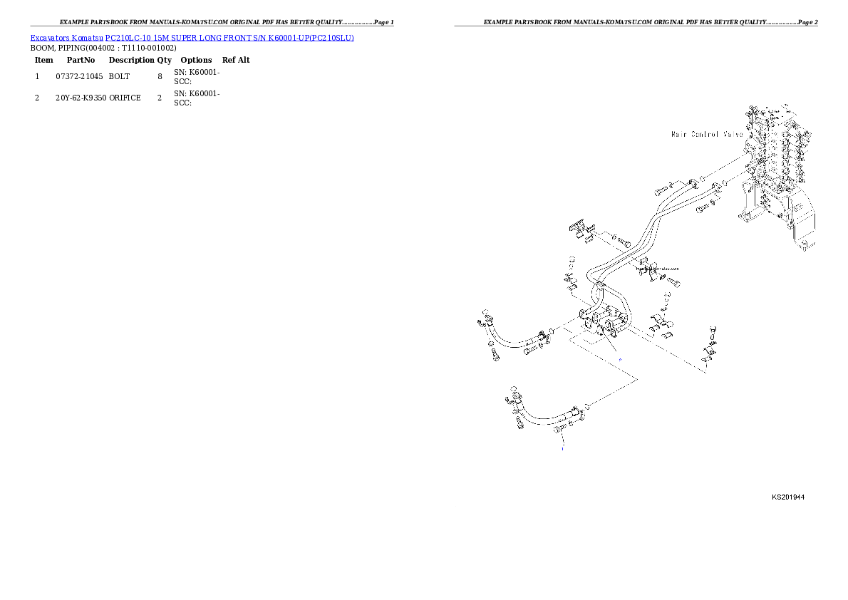 Protected: PC210LC-10 15M SUPER LONG FRONT S/N K60001-UP Partsbook
