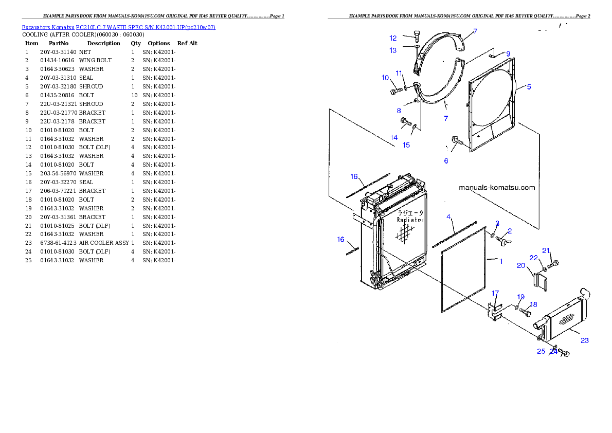 Protected: PC210LC-7 WASTE SPEC S/N K42001-UP Partsbook