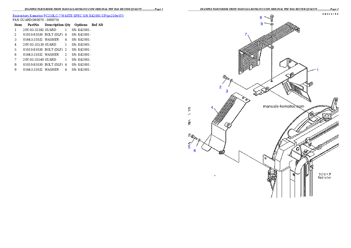 Protected: PC210LC-7 WASTE SPEC S/N K42001-UP Partsbook