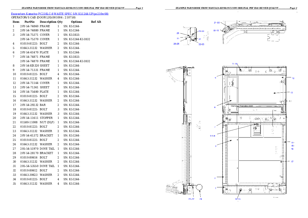 Protected: PC210LC-8 WASTE SPEC S/N K51244-UP Partsbook