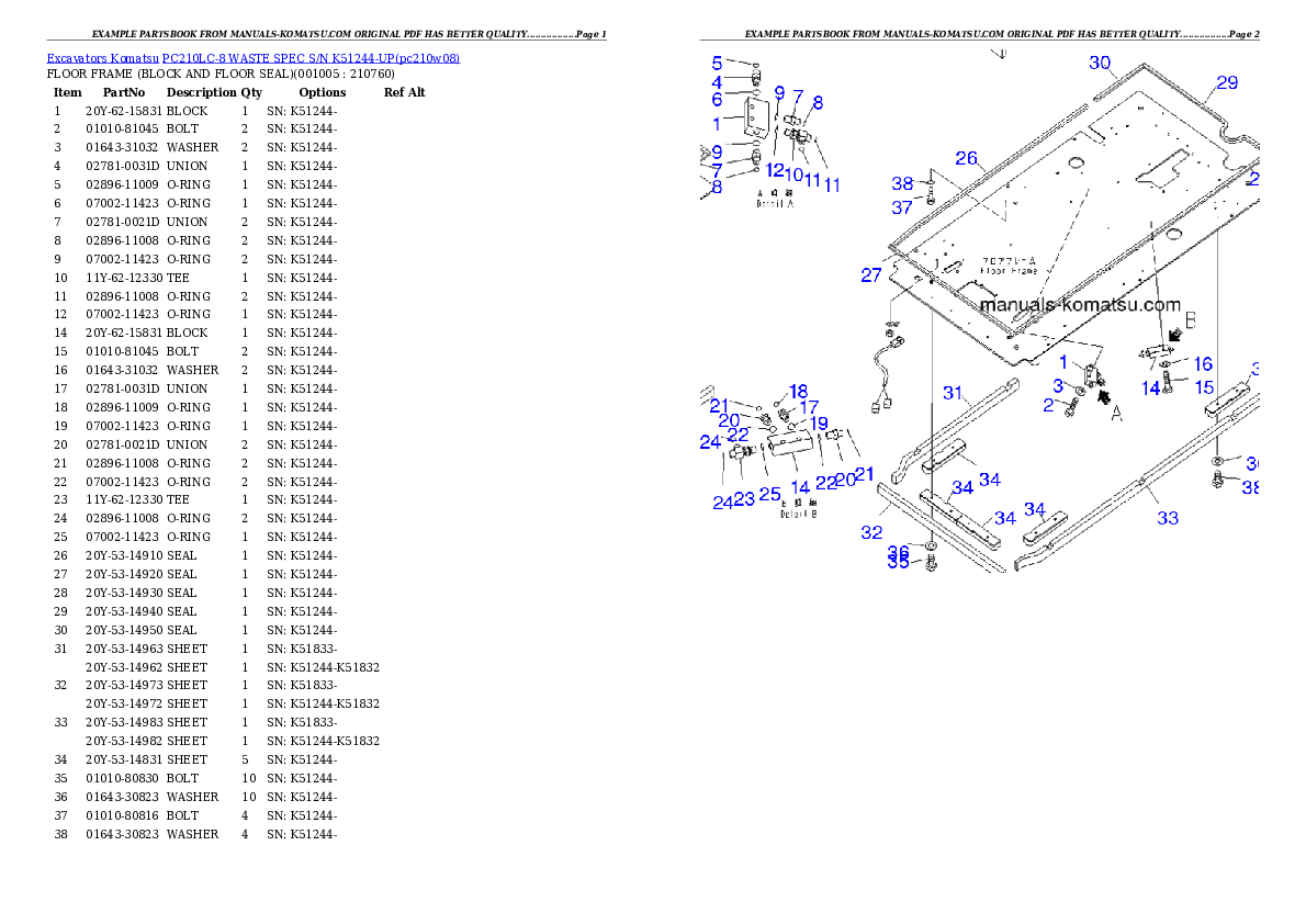 Protected: PC210LC-8 WASTE SPEC S/N K51244-UP Partsbook