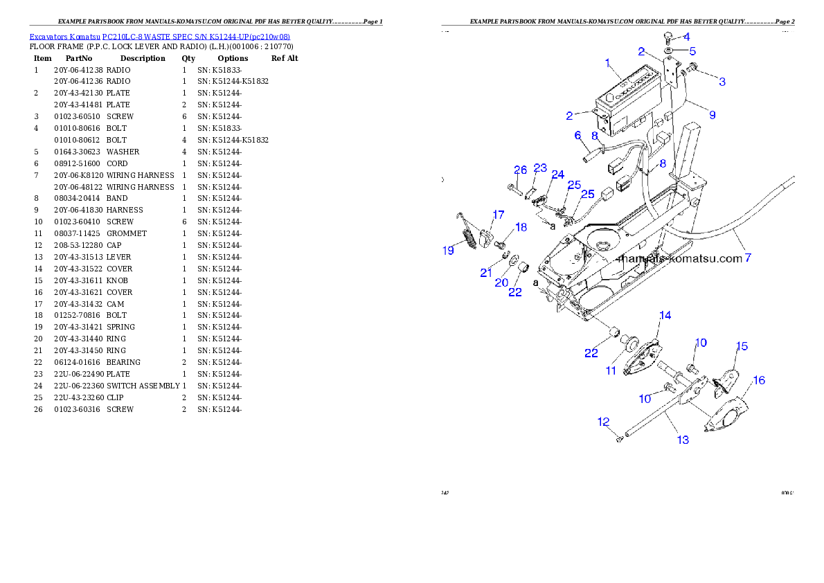 Protected: PC210LC-8 WASTE SPEC S/N K51244-UP Partsbook