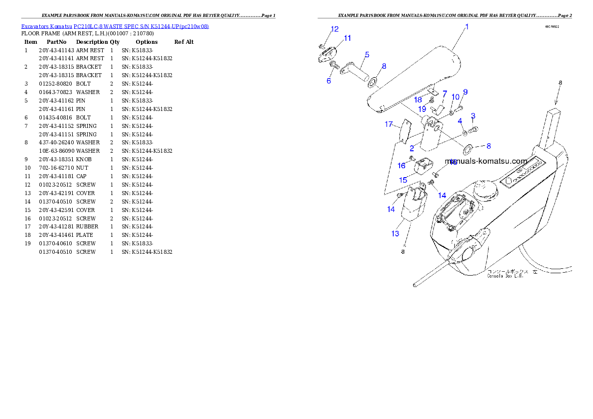 Protected: PC210LC-8 WASTE SPEC S/N K51244-UP Partsbook