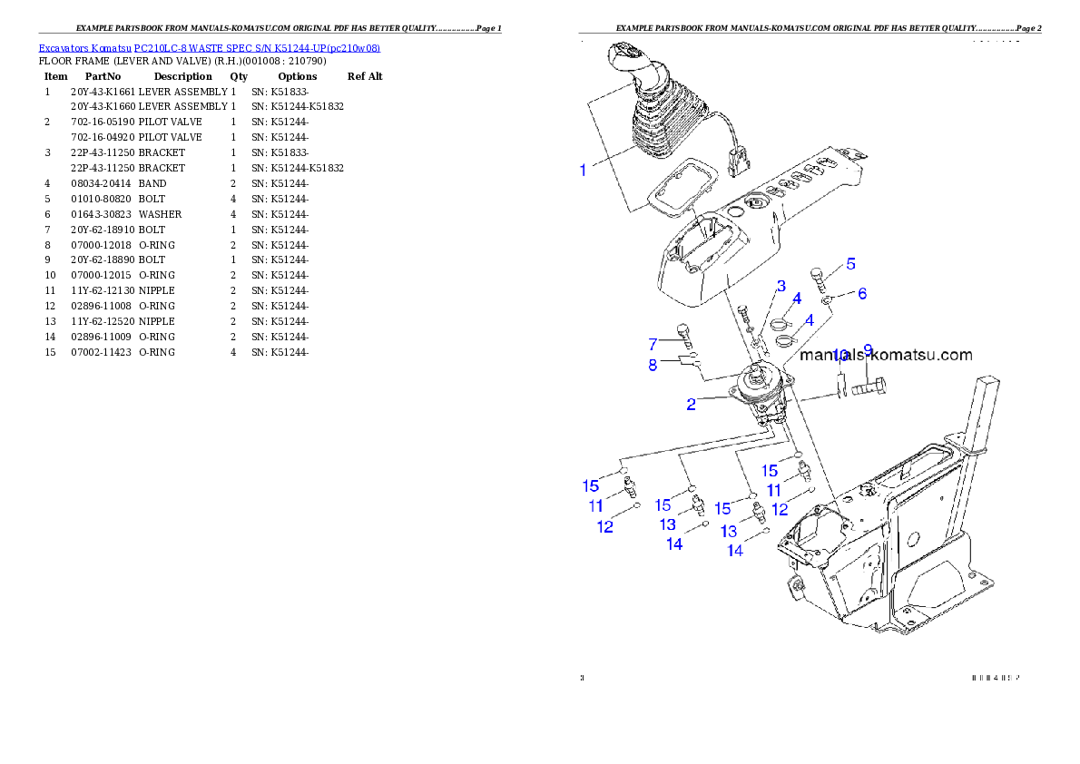 Protected: PC210LC-8 WASTE SPEC S/N K51244-UP Partsbook