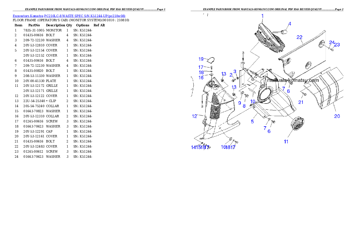Protected: PC210LC-8 WASTE SPEC S/N K51244-UP Partsbook