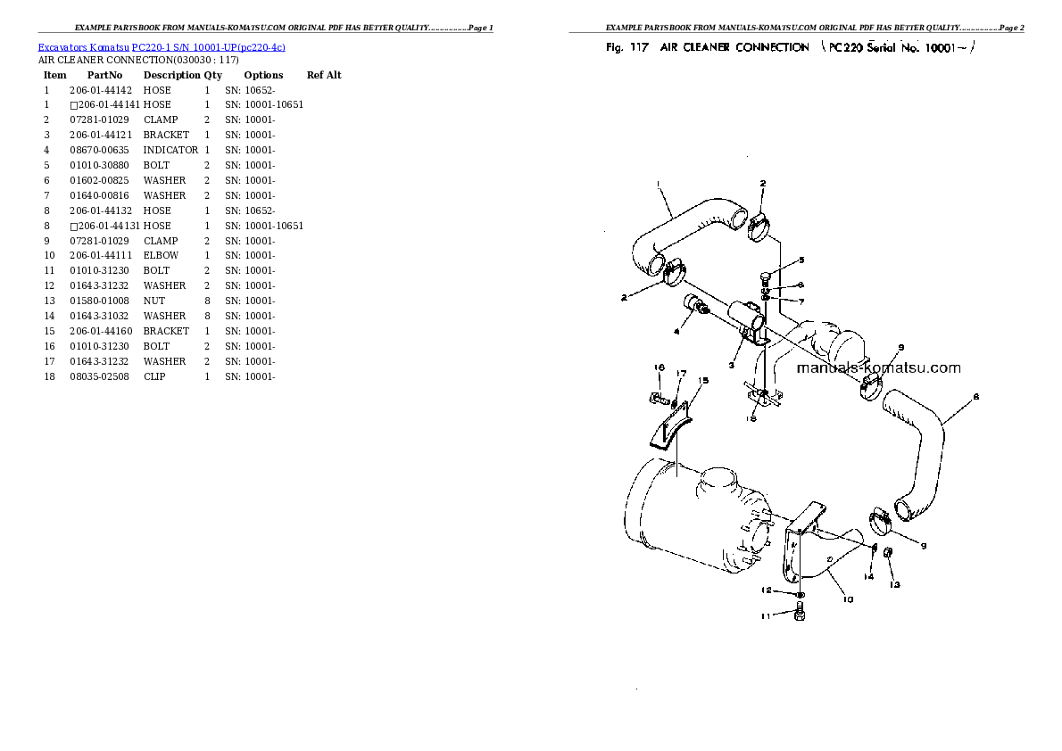 PC220-1 S/N 10001-UP Partsbook