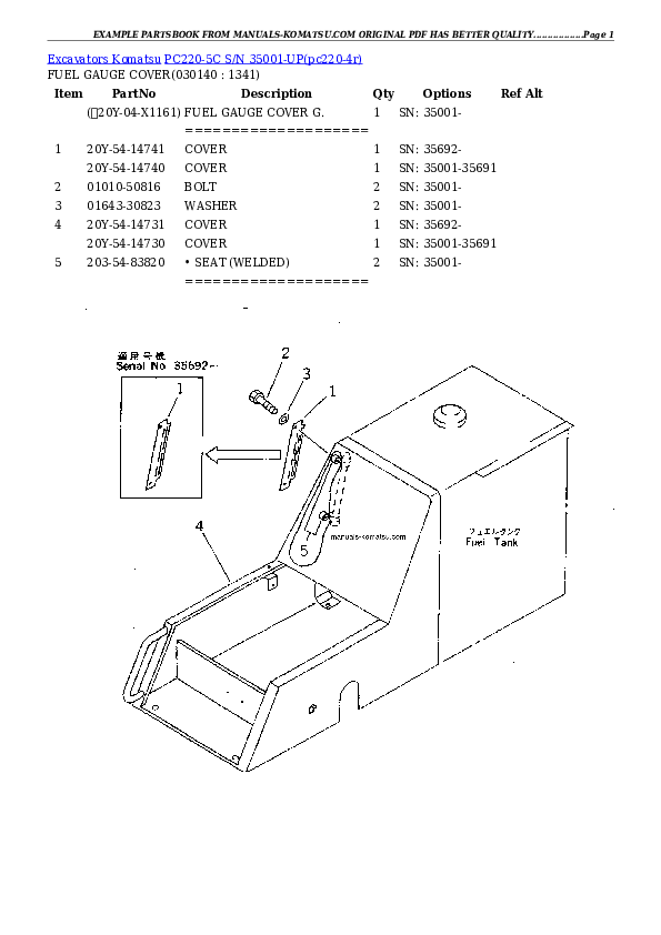Protected: PC220-5C S/N 35001-UP Partsbook