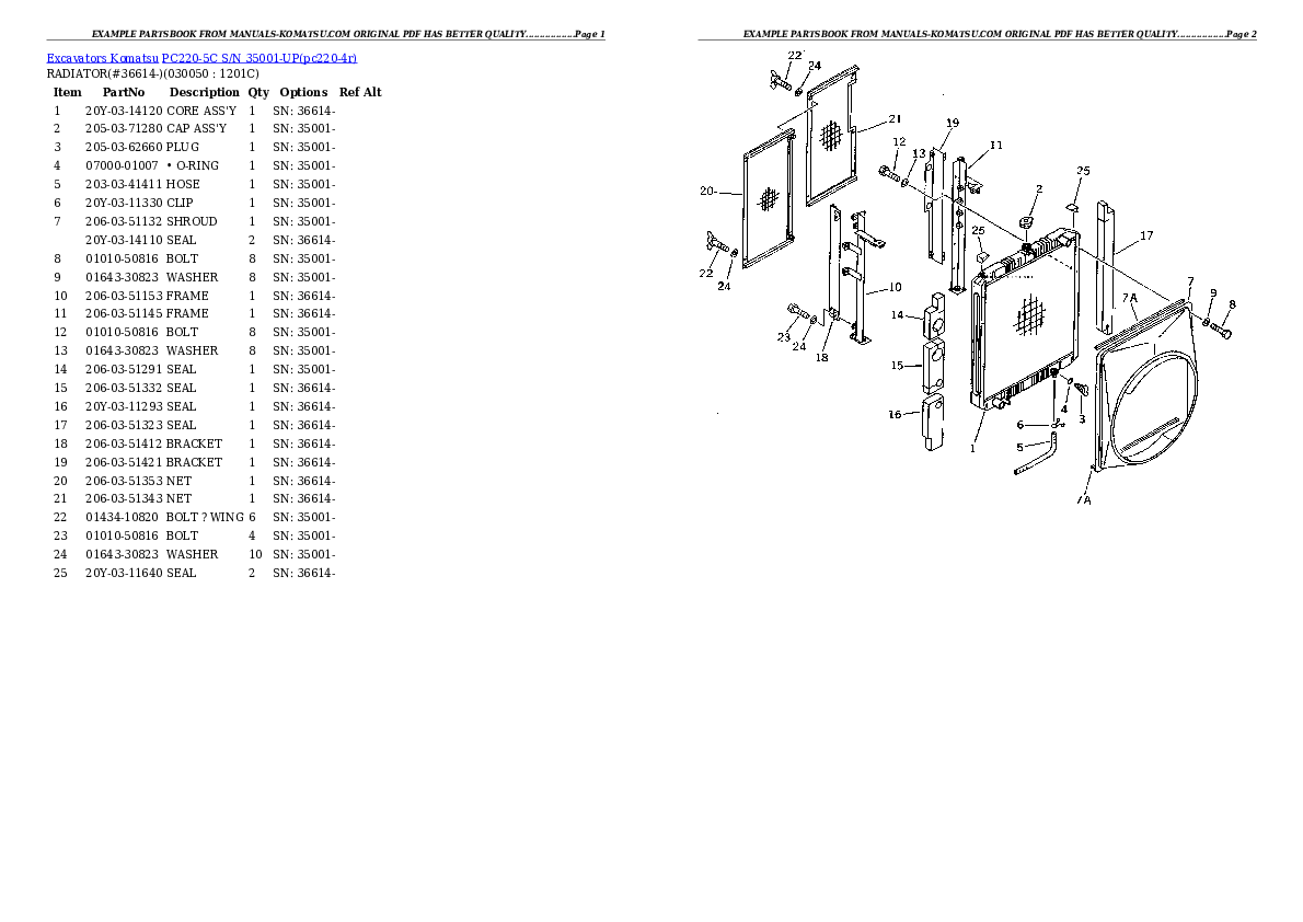 PC220-5C S/N 35001-UP Partsbook