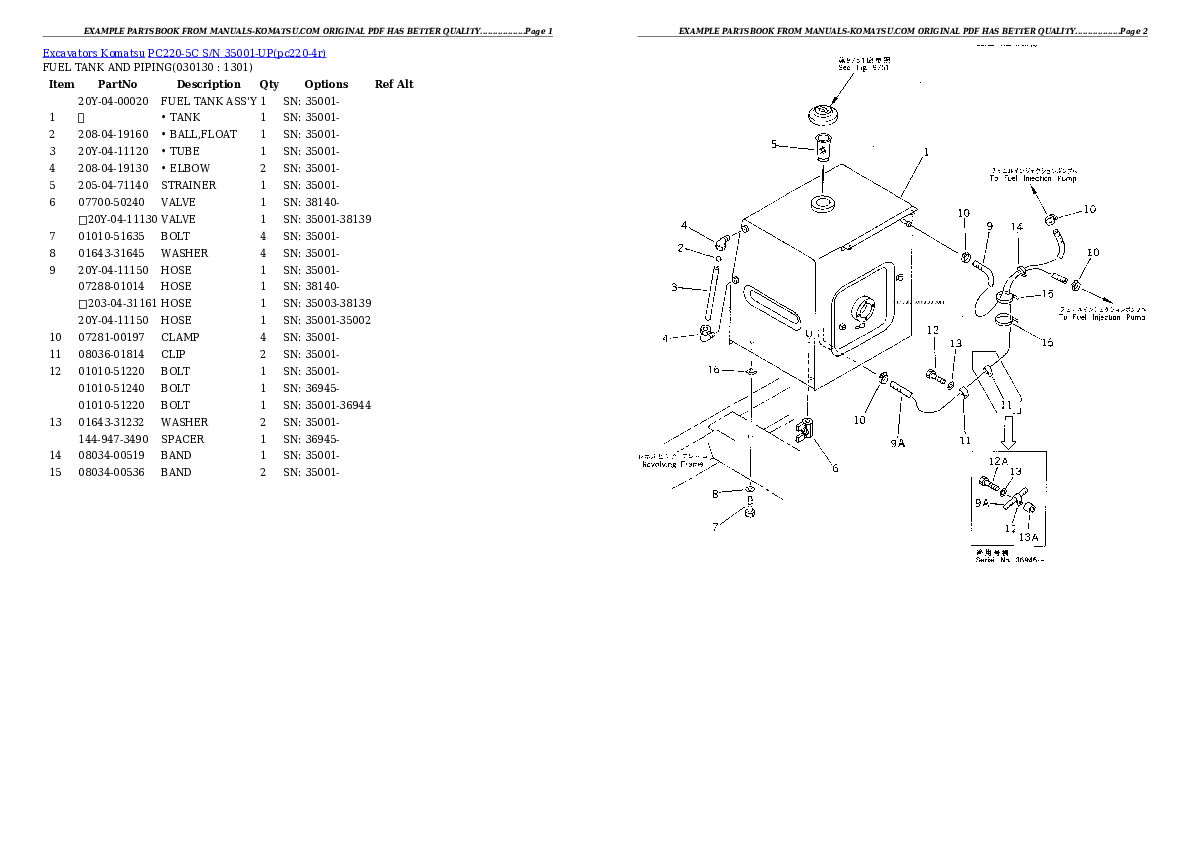 Protected: PC220-5C S/N 35001-UP Partsbook