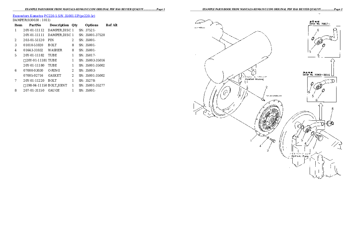 PC220-5 S/N 35001-UP Partsbook