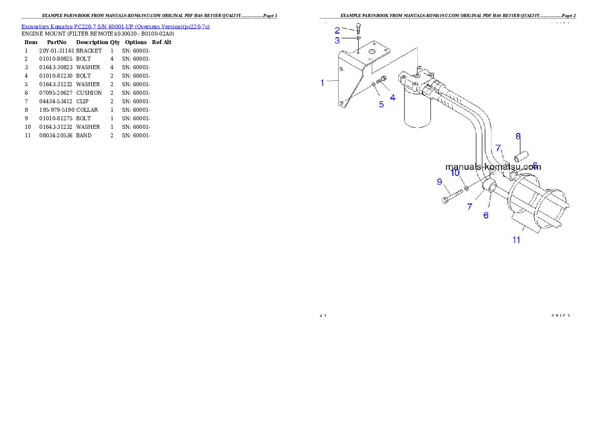 PC220-7 S/N 60001-UP (Overseas Version) Partsbook