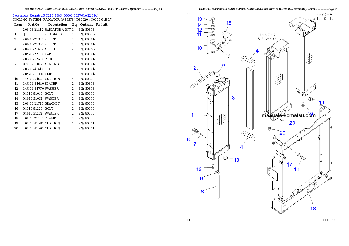 Protected: PC220-8 S/N 80001-80376 Partsbook