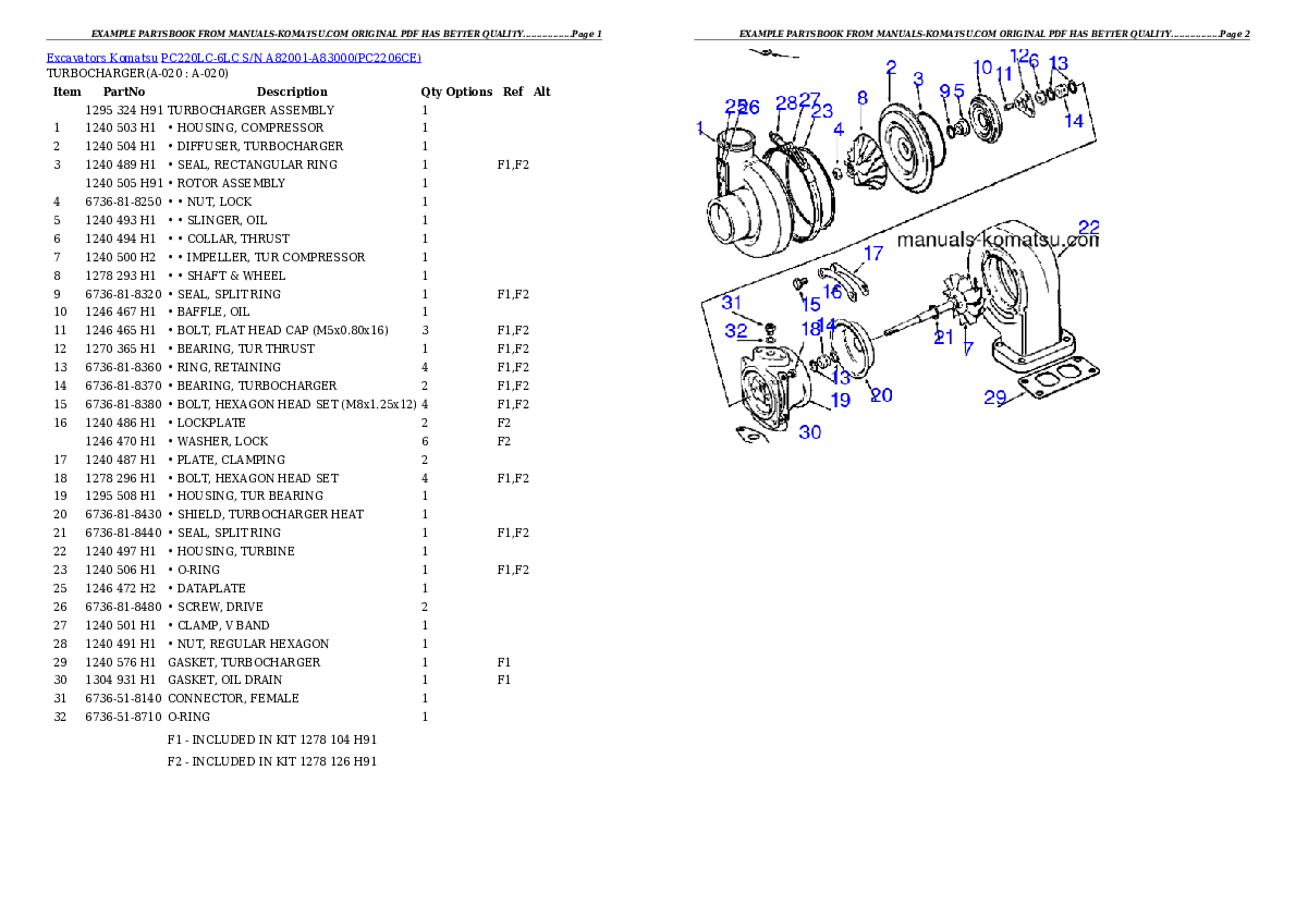 Protected: PC220LC-6LC S/N A82001-A83000 Partsbook