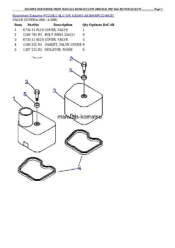 Protected: PC220LC-6LC S/N A82001-A83000 Partsbook