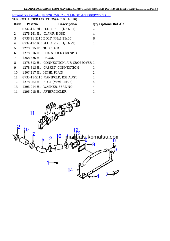 Protected: PC220LC-6LC S/N A82001-A83000 Partsbook