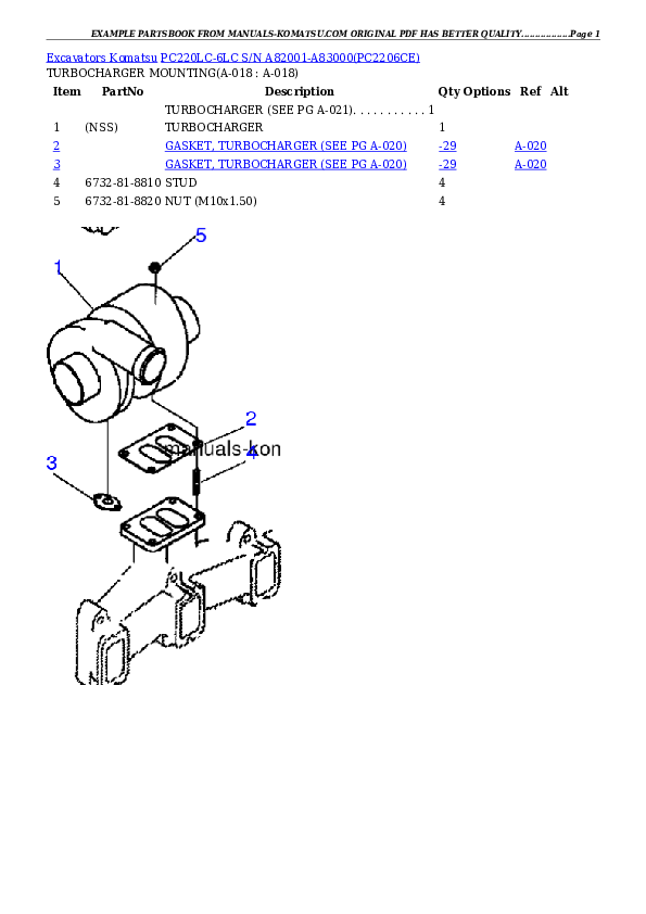 Protected: PC220LC-6LC S/N A82001-A83000 Partsbook