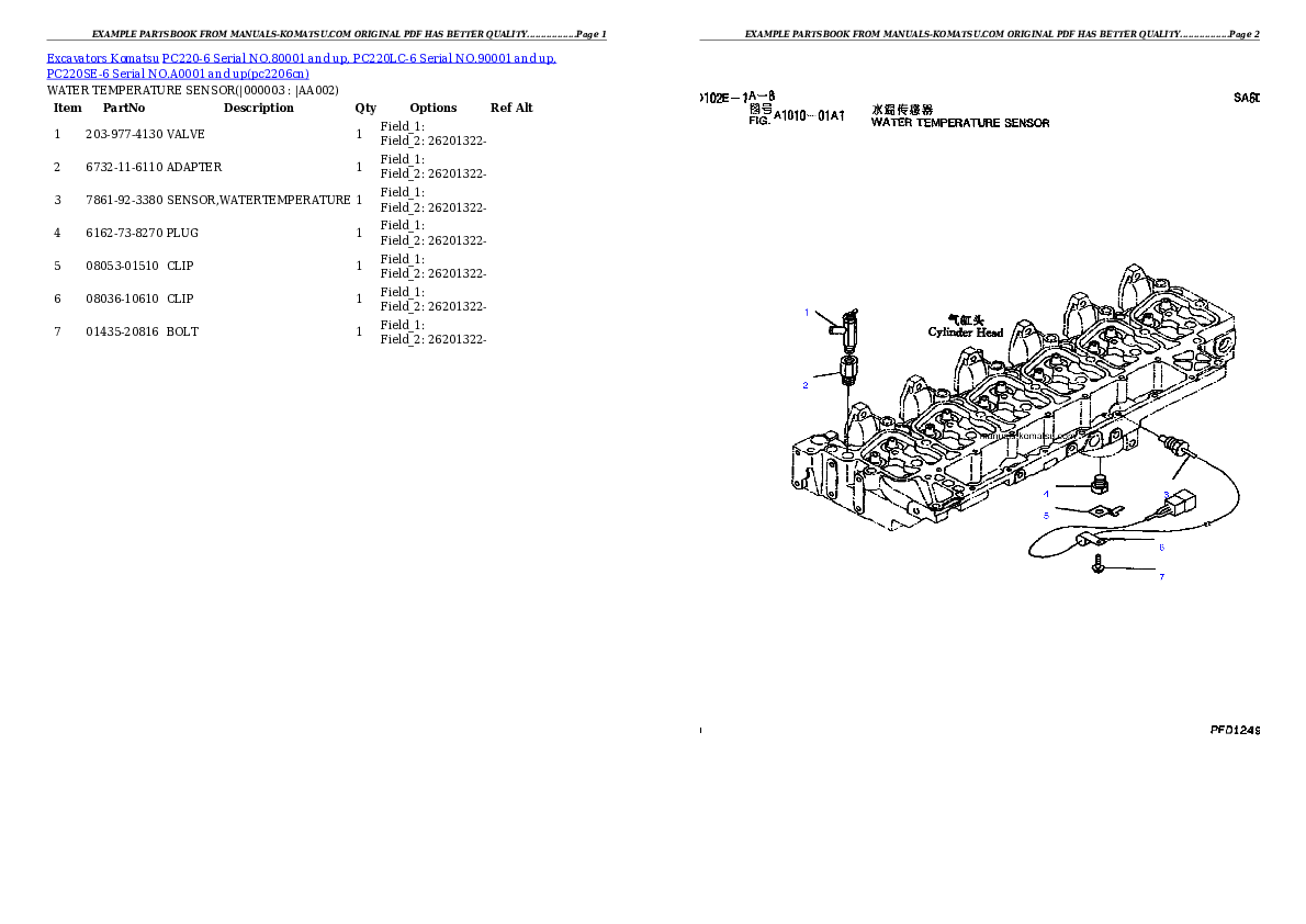 PC220-6 Serial NO.80001 and up, PC220LC-6 Serial NO.90001 and up, PC220SE-6 Serial NO.A0001 and up Partsbook