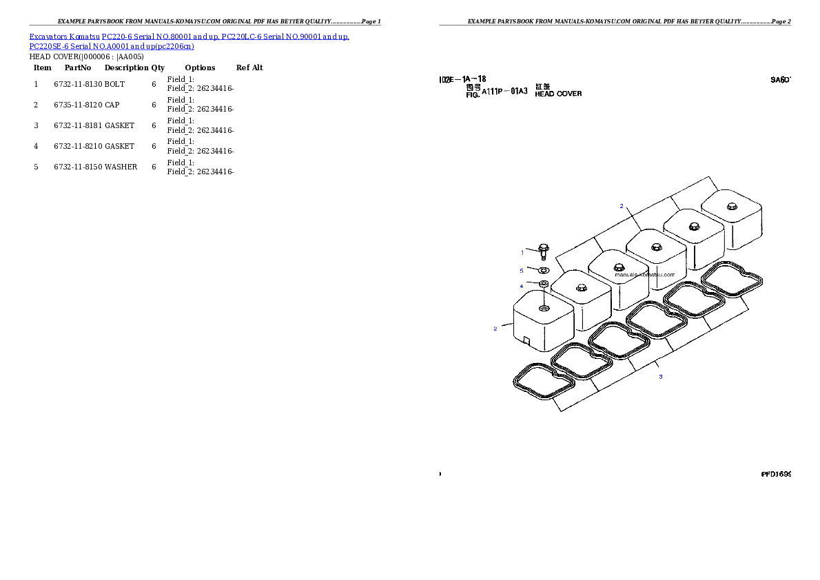 Protected: PC220-6 Serial NO.80001 and up, PC220LC-6 Serial NO.90001 and up, PC220SE-6 Serial NO.A0001 and up Partsbook