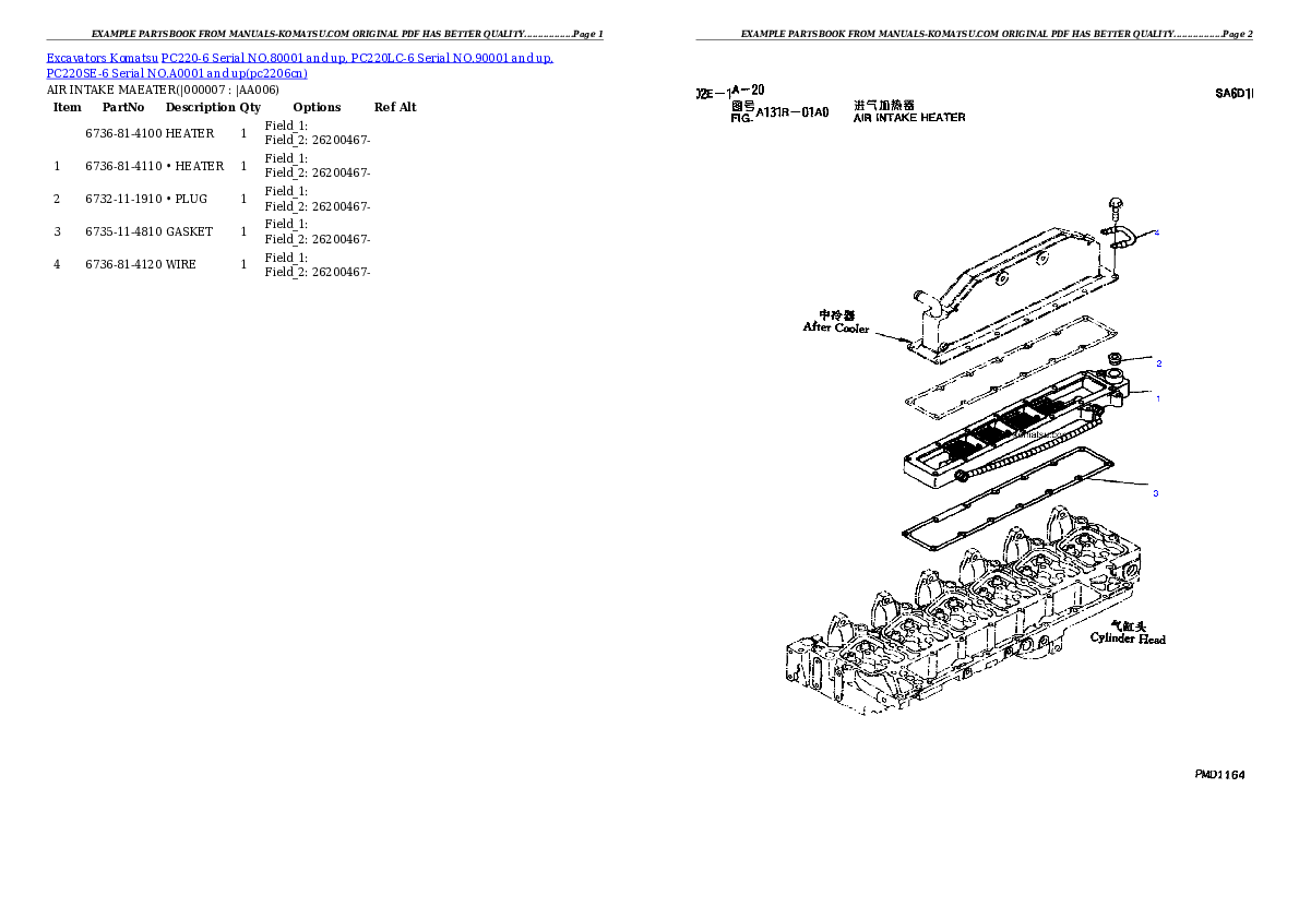 Protected: PC220-6 Serial NO.80001 and up, PC220LC-6 Serial NO.90001 and up, PC220SE-6 Serial NO.A0001 and up Partsbook
