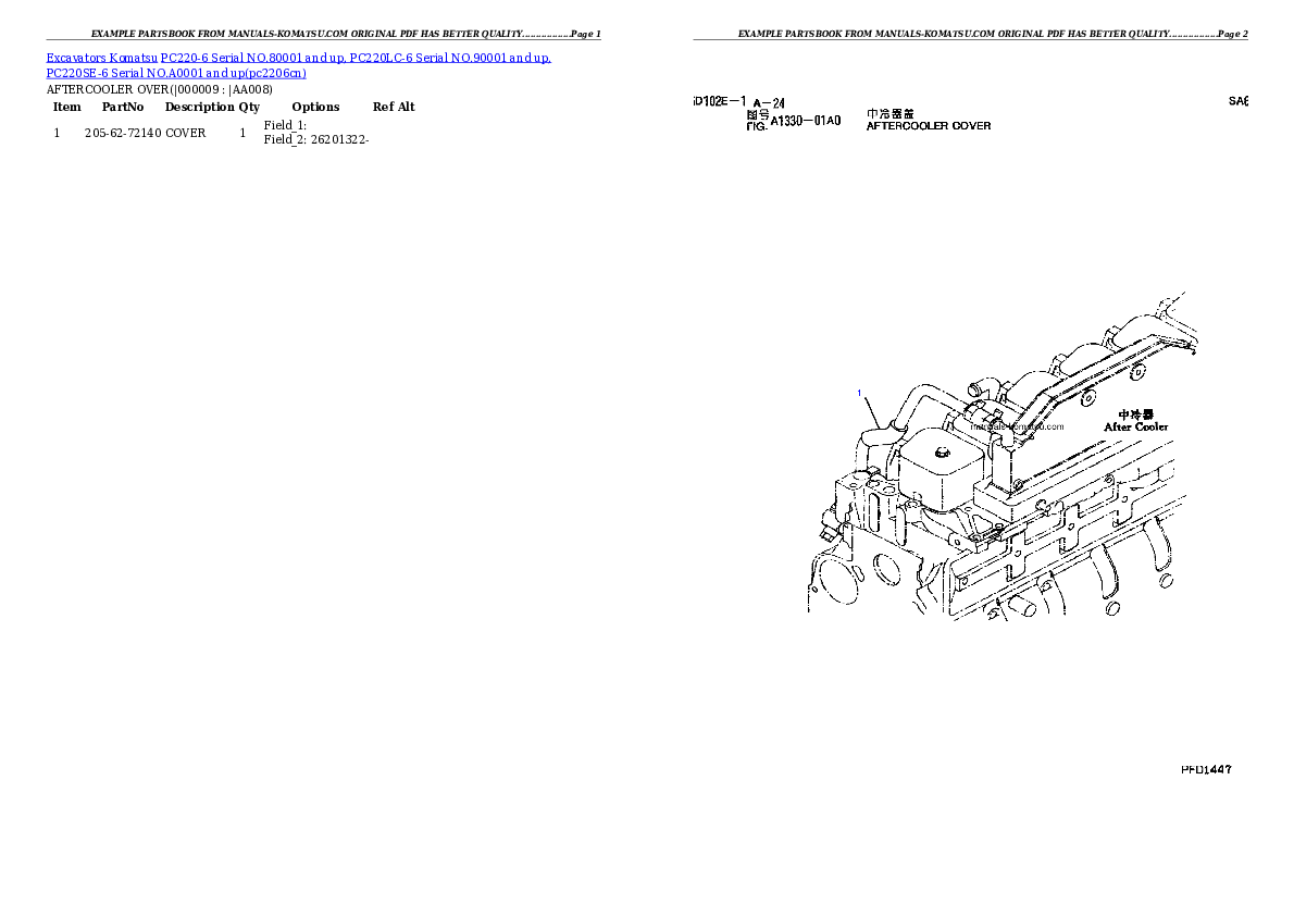 Protected: PC220-6 Serial NO.80001 and up, PC220LC-6 Serial NO.90001 and up, PC220SE-6 Serial NO.A0001 and up Partsbook