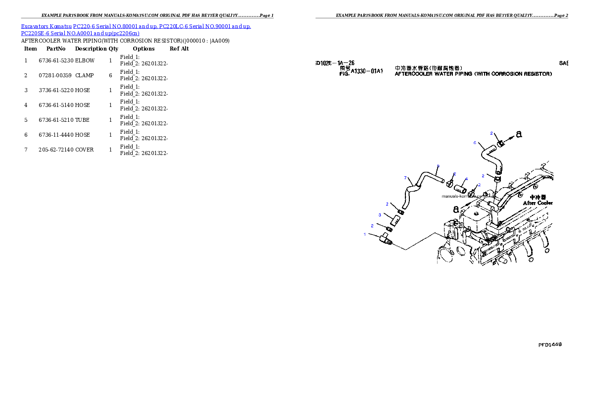 Protected: PC220-6 Serial NO.80001 and up, PC220LC-6 Serial NO.90001 and up, PC220SE-6 Serial NO.A0001 and up Partsbook
