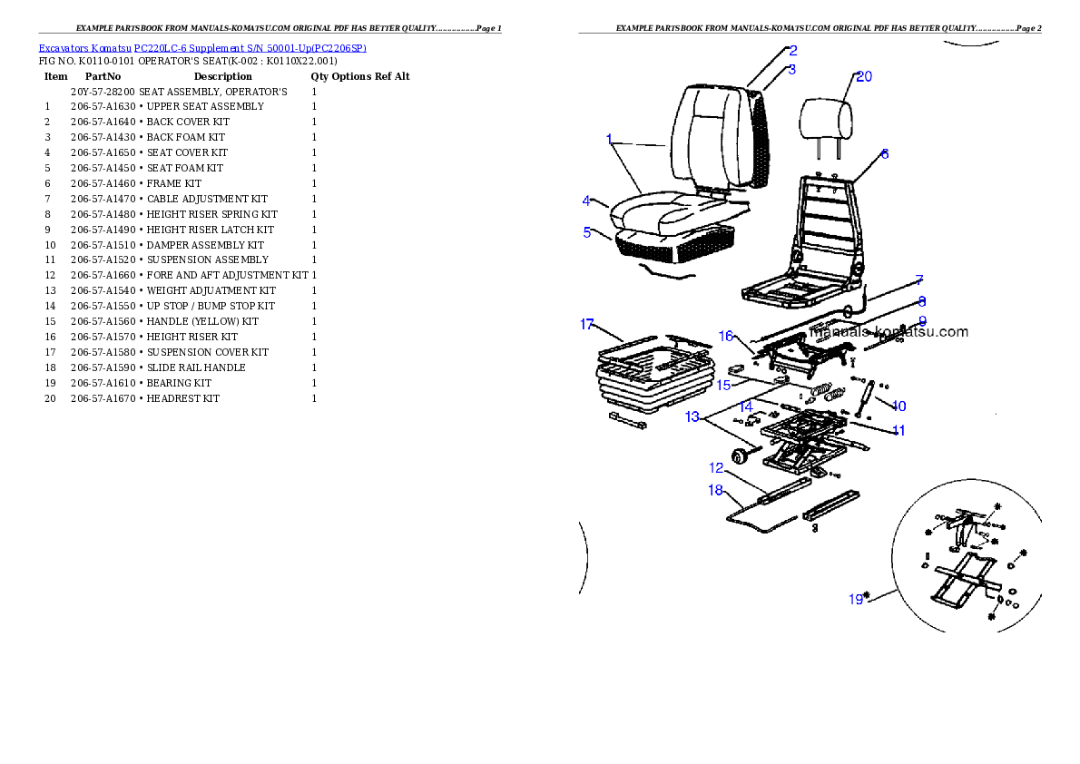 Protected: PC220LC-6 Supplement S/N 50001-Up Partsbook