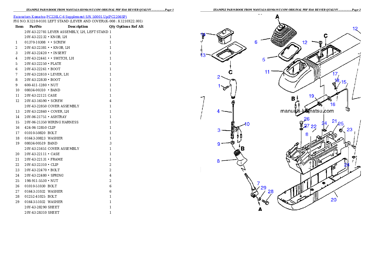 Protected: PC220LC-6 Supplement S/N 50001-Up Partsbook