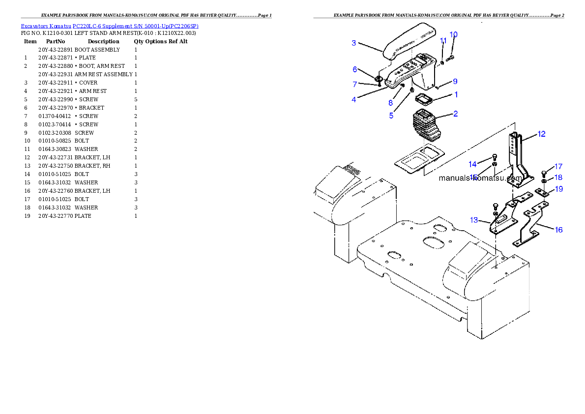 Protected: PC220LC-6 Supplement S/N 50001-Up Partsbook