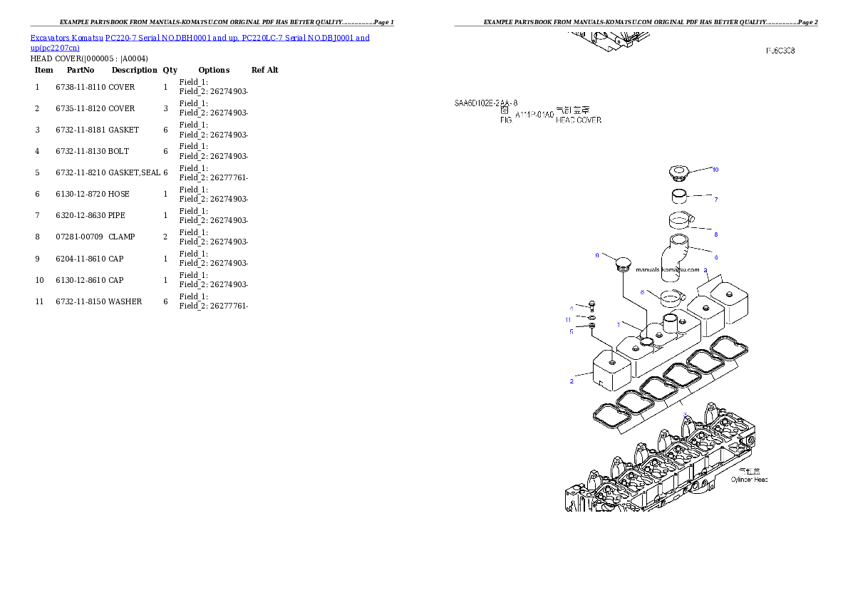 Protected: PC220-7 Serial NO.DBH0001 and up, PC220LC-7 Serial NO.DBJ0001 and up Partsbook
