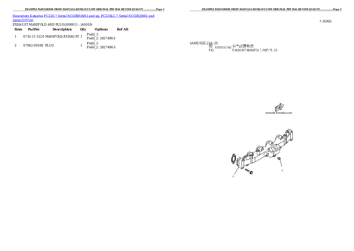 Protected: PC220-7 Serial NO.DBH0001 and up, PC220LC-7 Serial NO.DBJ0001 and up Partsbook