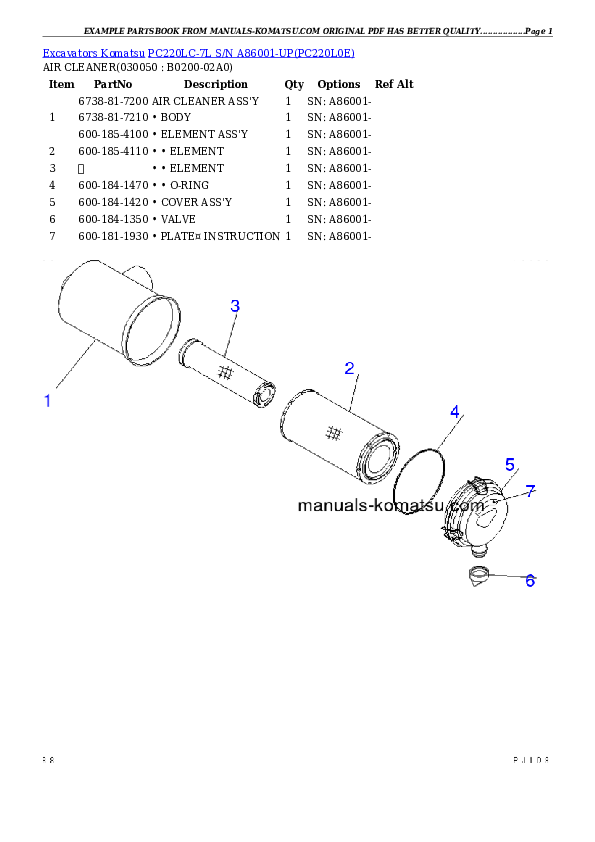Protected: PC220LC-7L S/N A86001-UP Partsbook