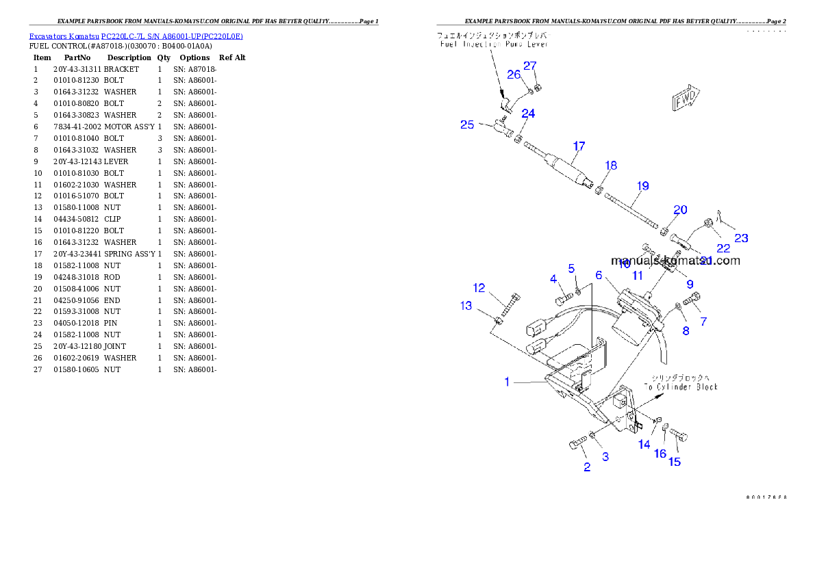 Protected: PC220LC-7L S/N A86001-UP Partsbook