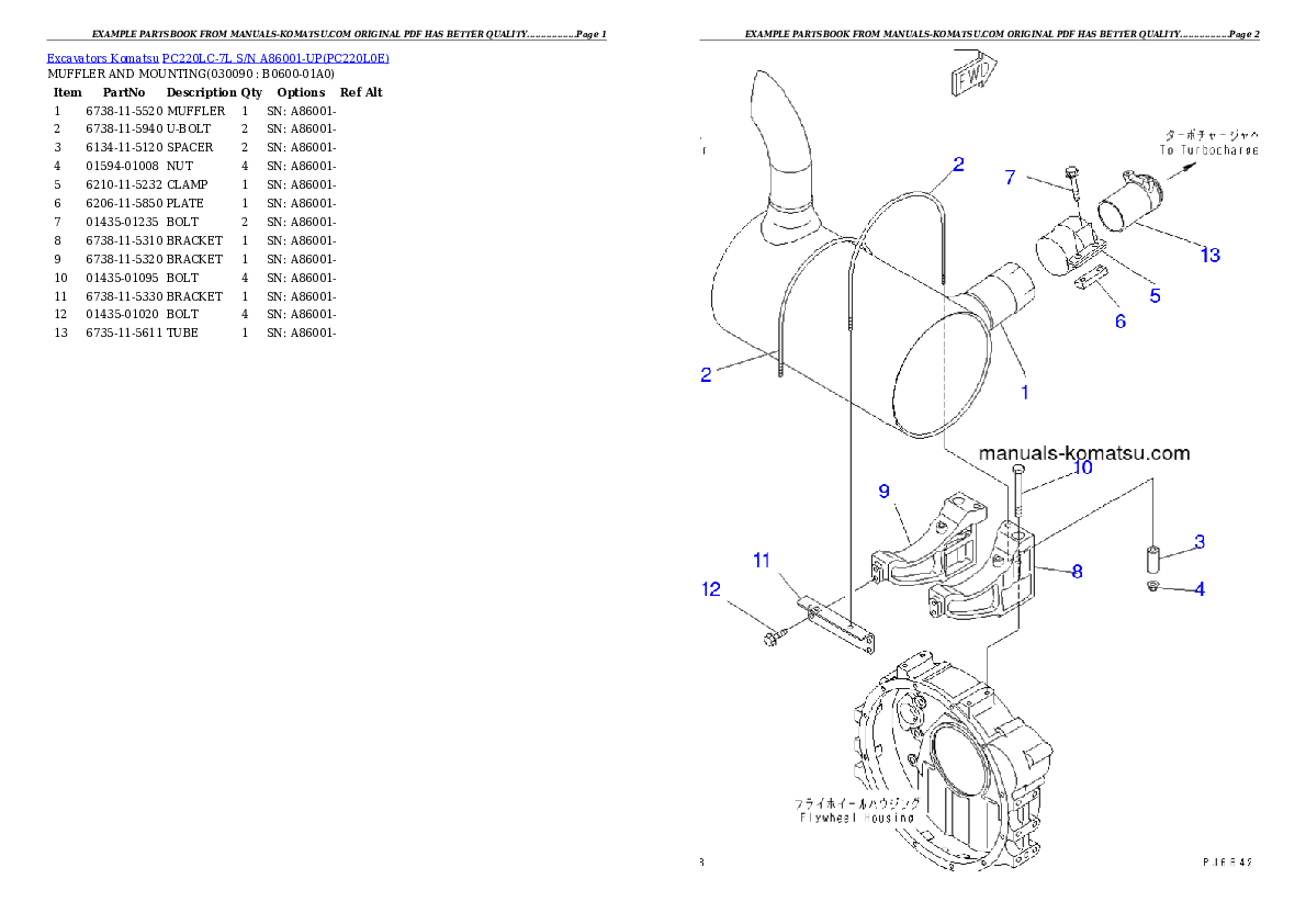 Protected: PC220LC-7L S/N A86001-UP Partsbook